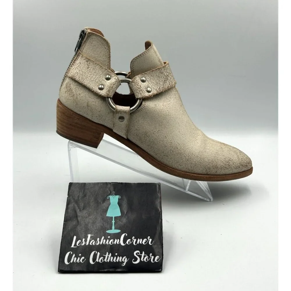 Frye Women Distressed Beige Leather Ray Harness Western Ankle Boots Sz 9.5 3255 - Picture 13 of 16